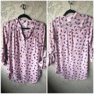 Sheer pink blouse with purple paisley print 👚